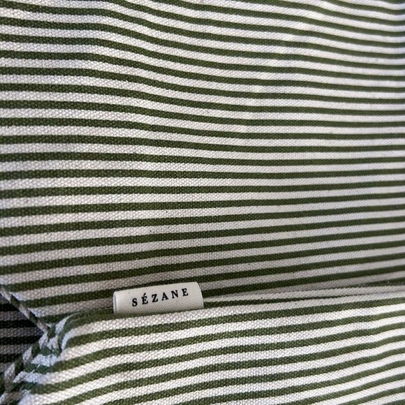 Sezane Cabas Libre Service Weekender Large Tote Green Stripe Cream 100% Cotton - Picture 14 of 14